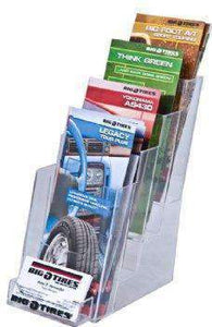LHF-P104: Clear Acrylic 4-Tier Brochure Holder for 4"w Literature w/ Bus Card Pocket